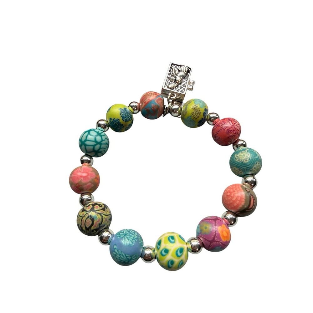 Jilzara Premium Clay Bead Stretch Bracelet Multicolor Angel Box Charm - Picture 2 of 4